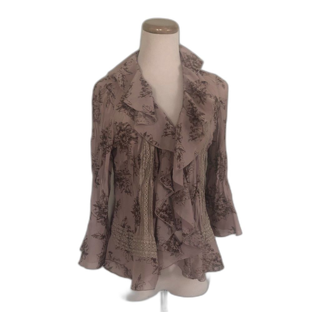 NY City Design Co Tan Print Ruffle Top Sz: PS